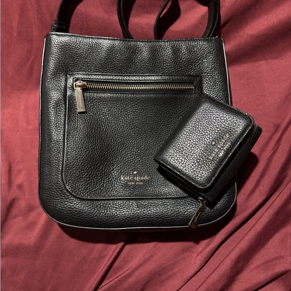 Kate Spade Black Leather Bag and Wallet Set